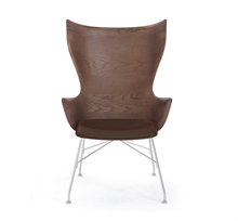 K/Wood stolen i mørk ask m.  læder og krom ben designet af Philippe Starck for Kartell